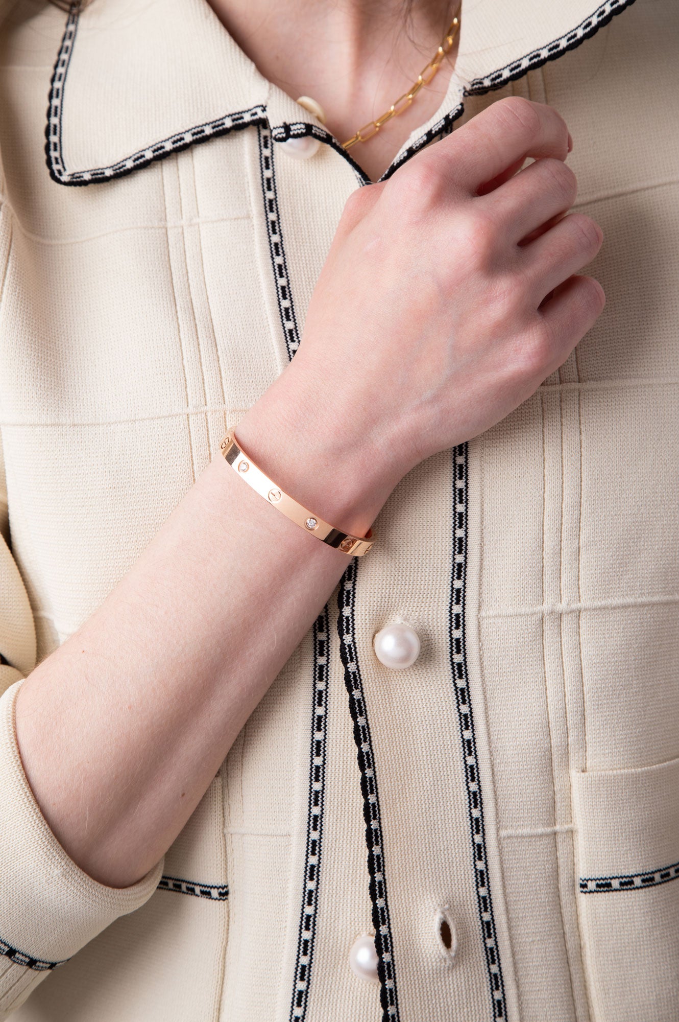 Cartier Rose Gold 4 Diamonds Love Bracelet Classic Model Size 17