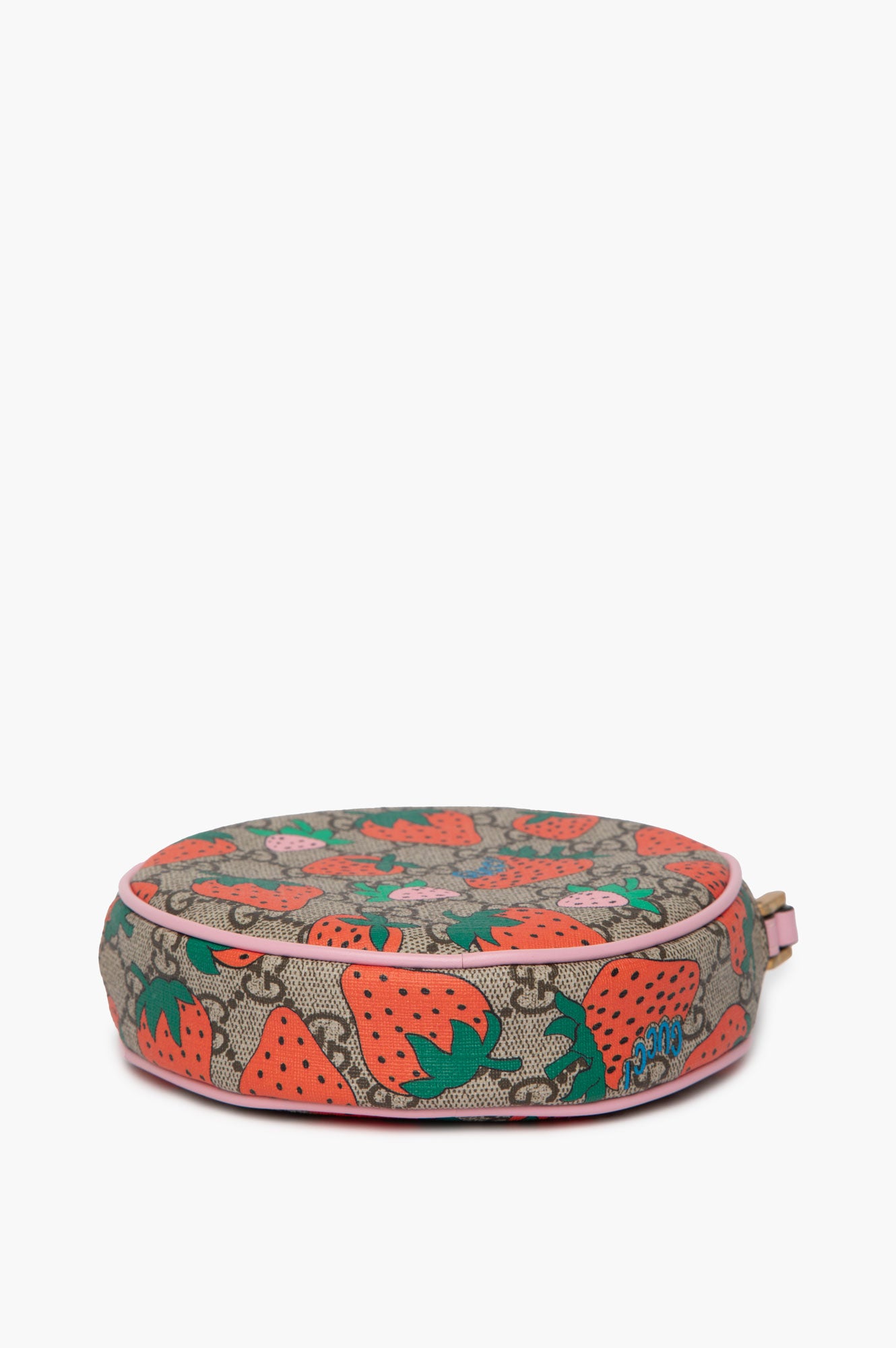 Gucci GG Supreme Strawberry Round Wristlet Bag