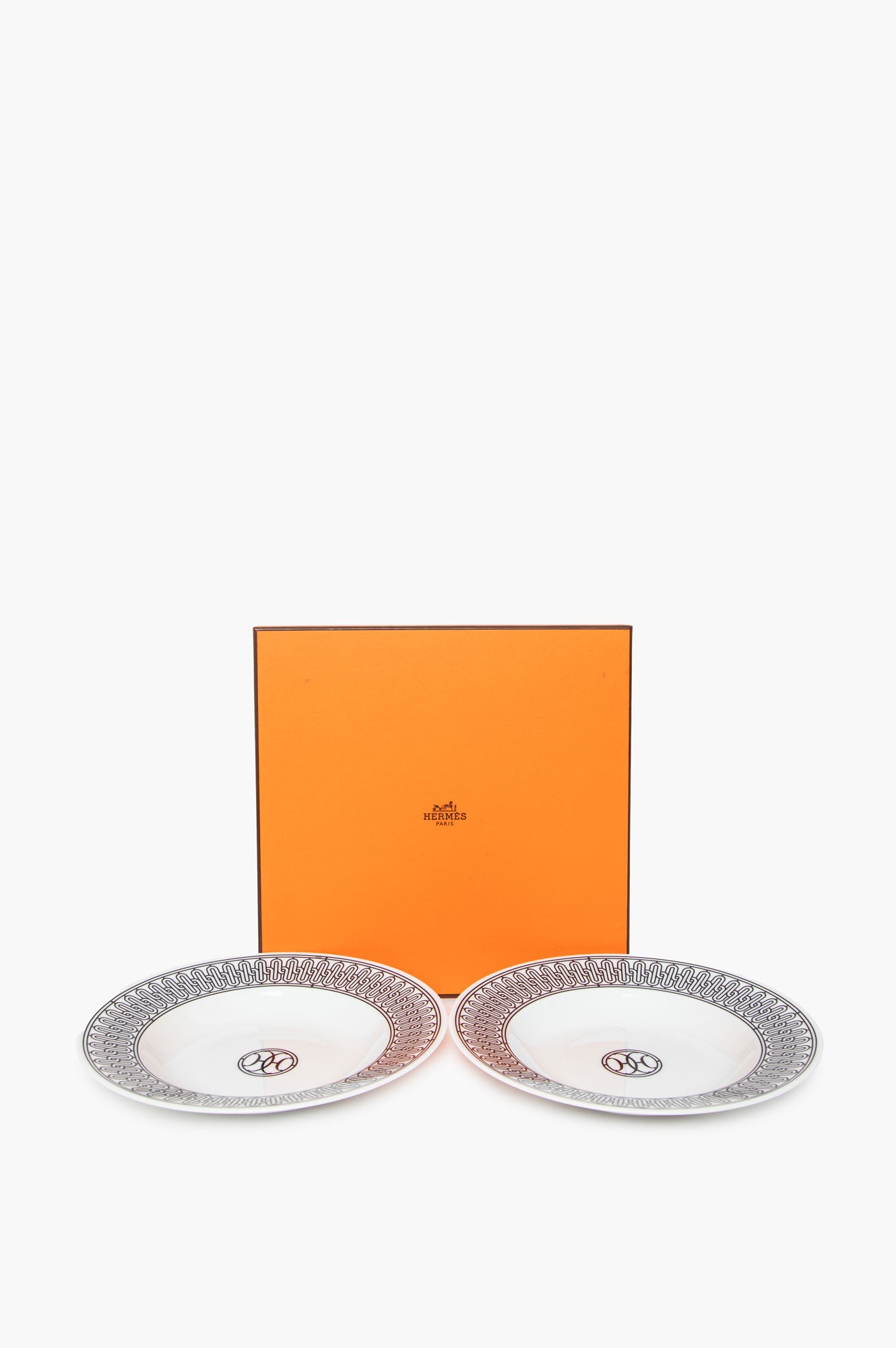 Hermes White H Deco Round Deep Platter Set of 2