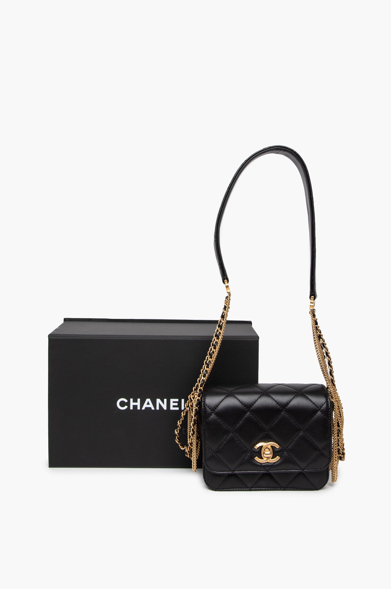 Chanel Black Lambskin Gold Chain Flap Bag