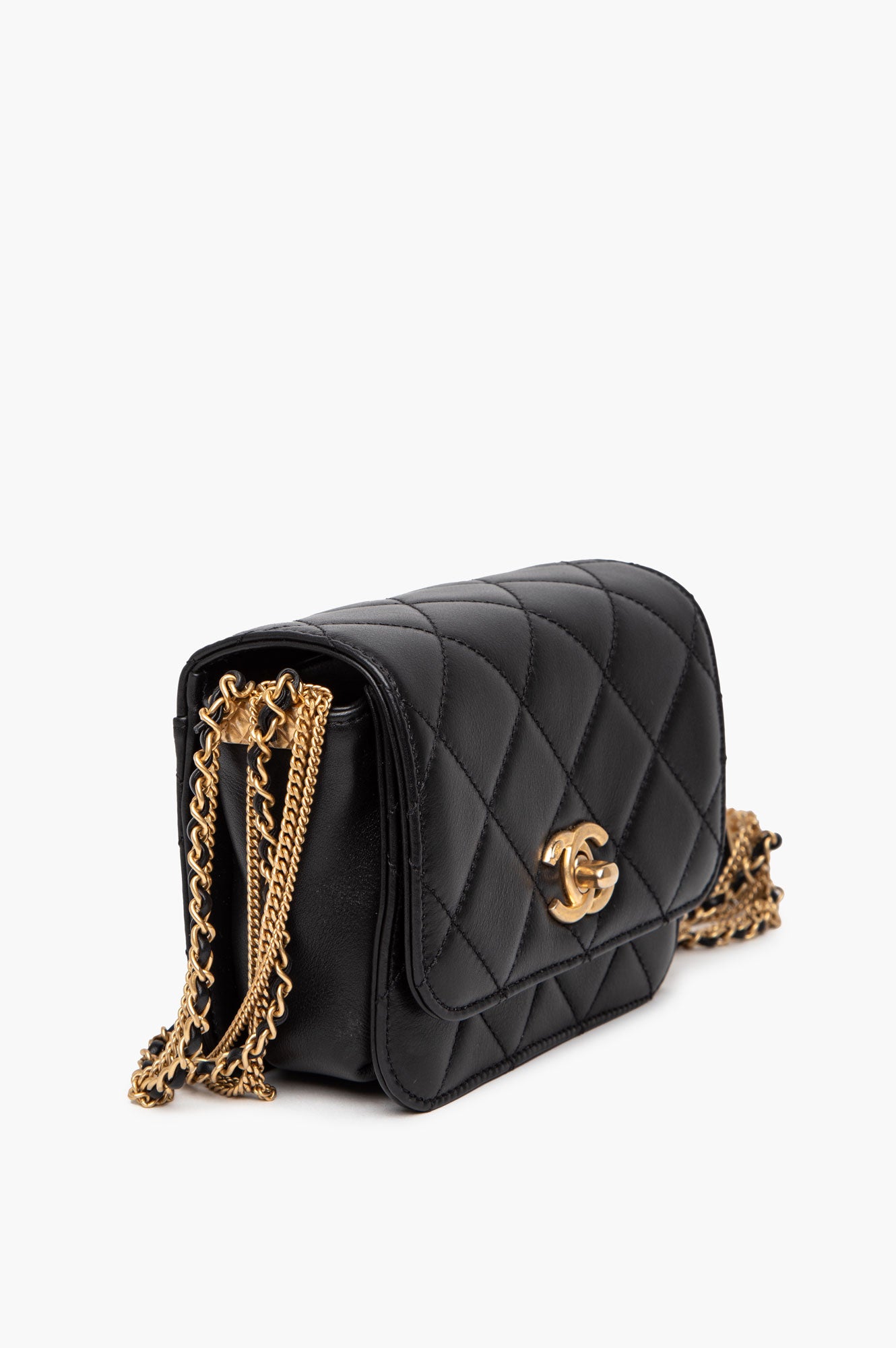 Chanel Black Lambskin Gold Chain Flap Bag