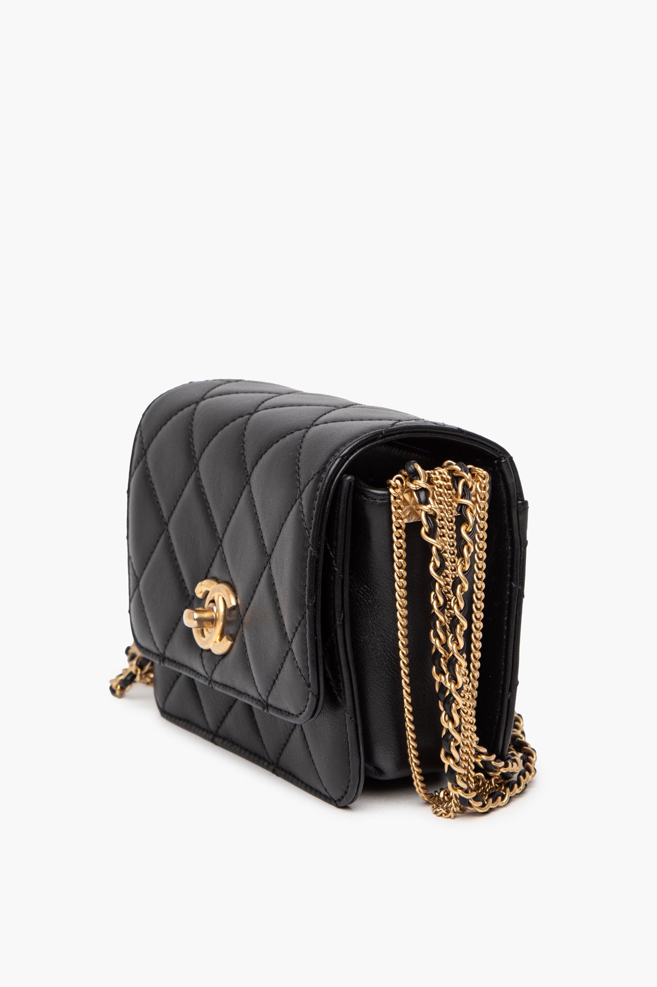 Chanel Black Lambskin Gold Chain Flap Bag