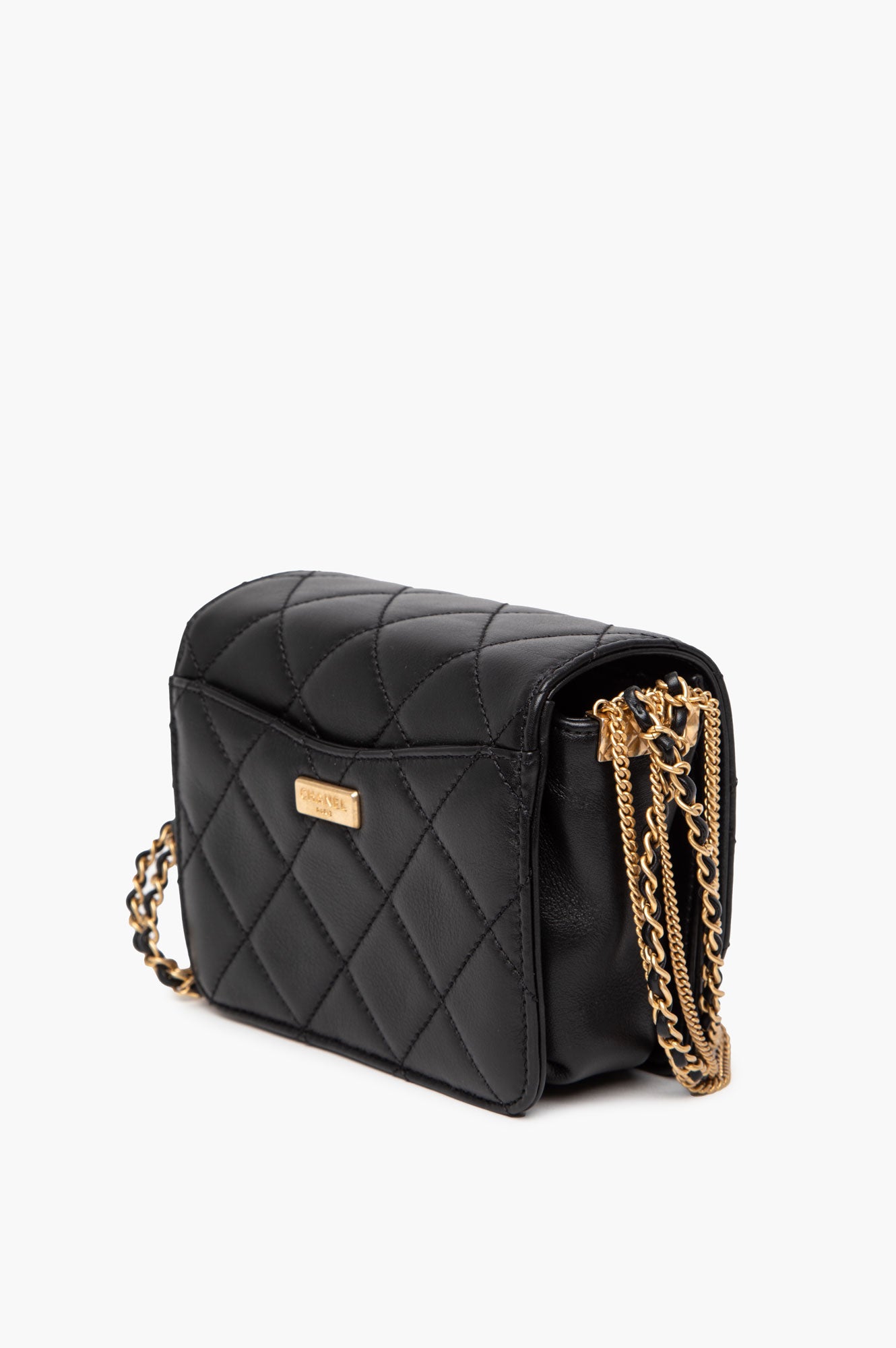 Chanel Black Lambskin Gold Chain Flap Bag