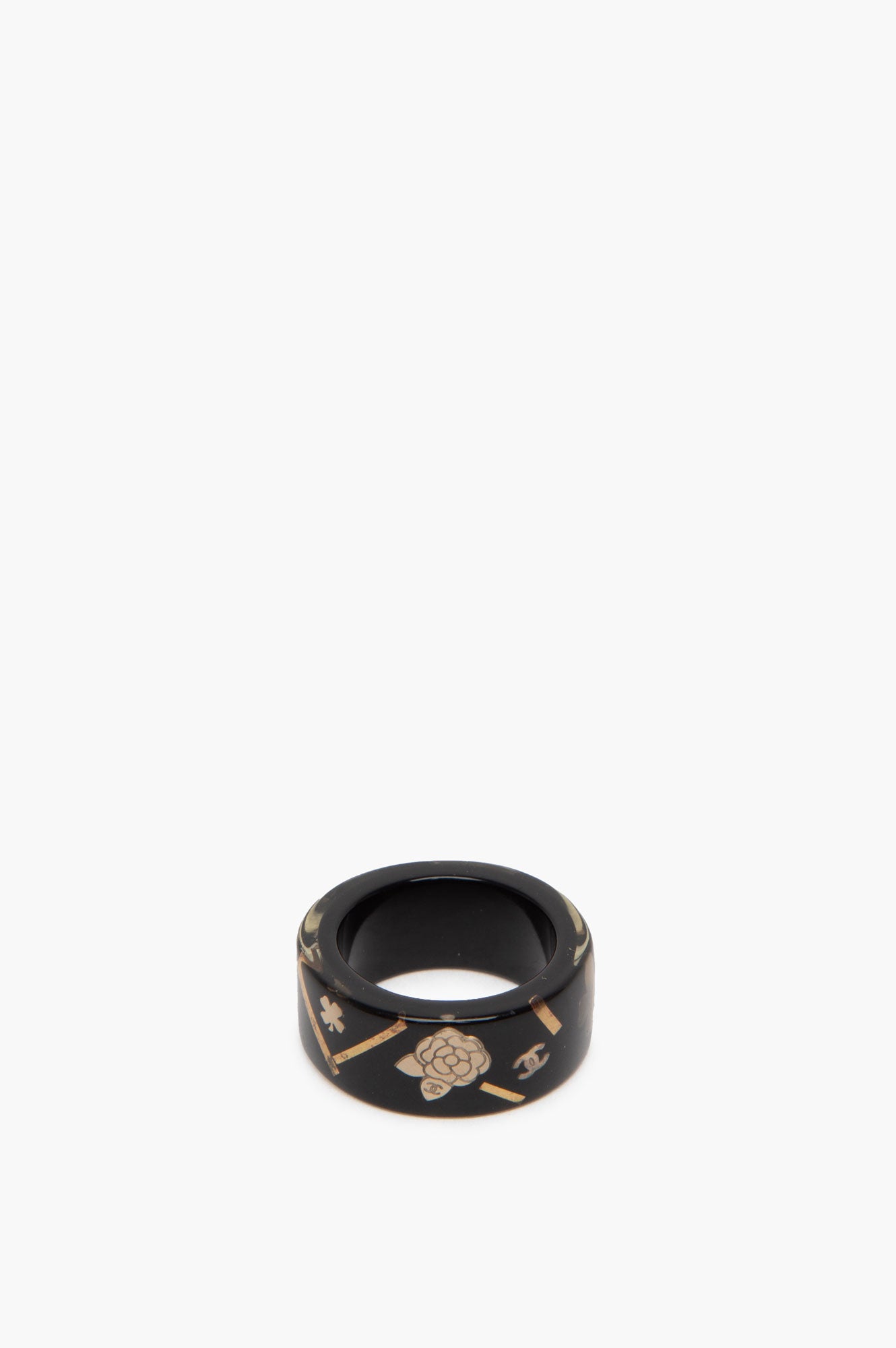 Chanel Black CC Resin Black Ring Size 6