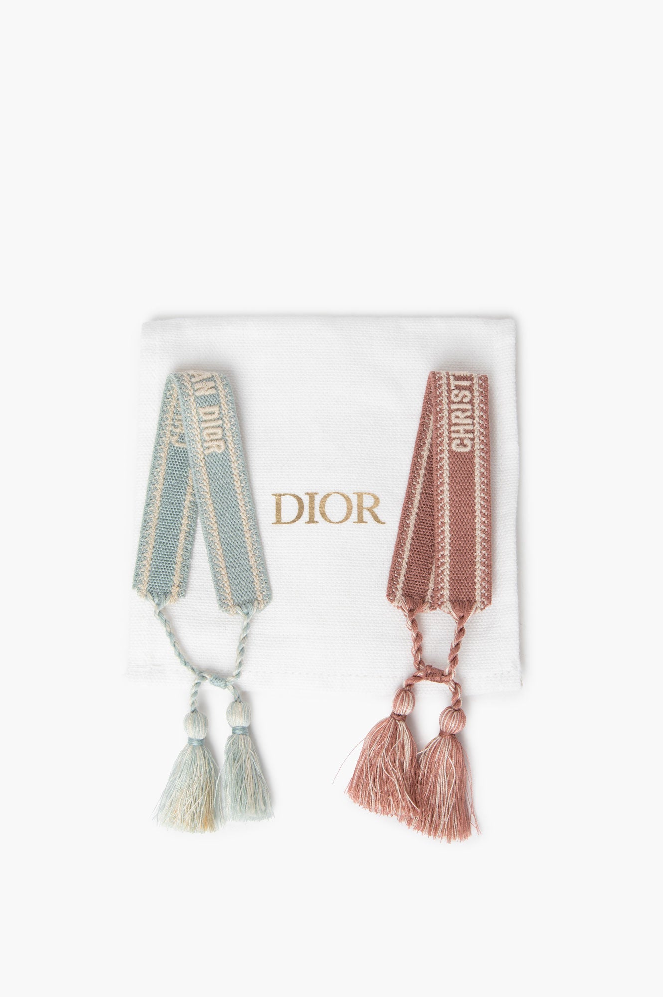 Embroidered Christian Dior Brown/Blue Fabric Bracelet Set