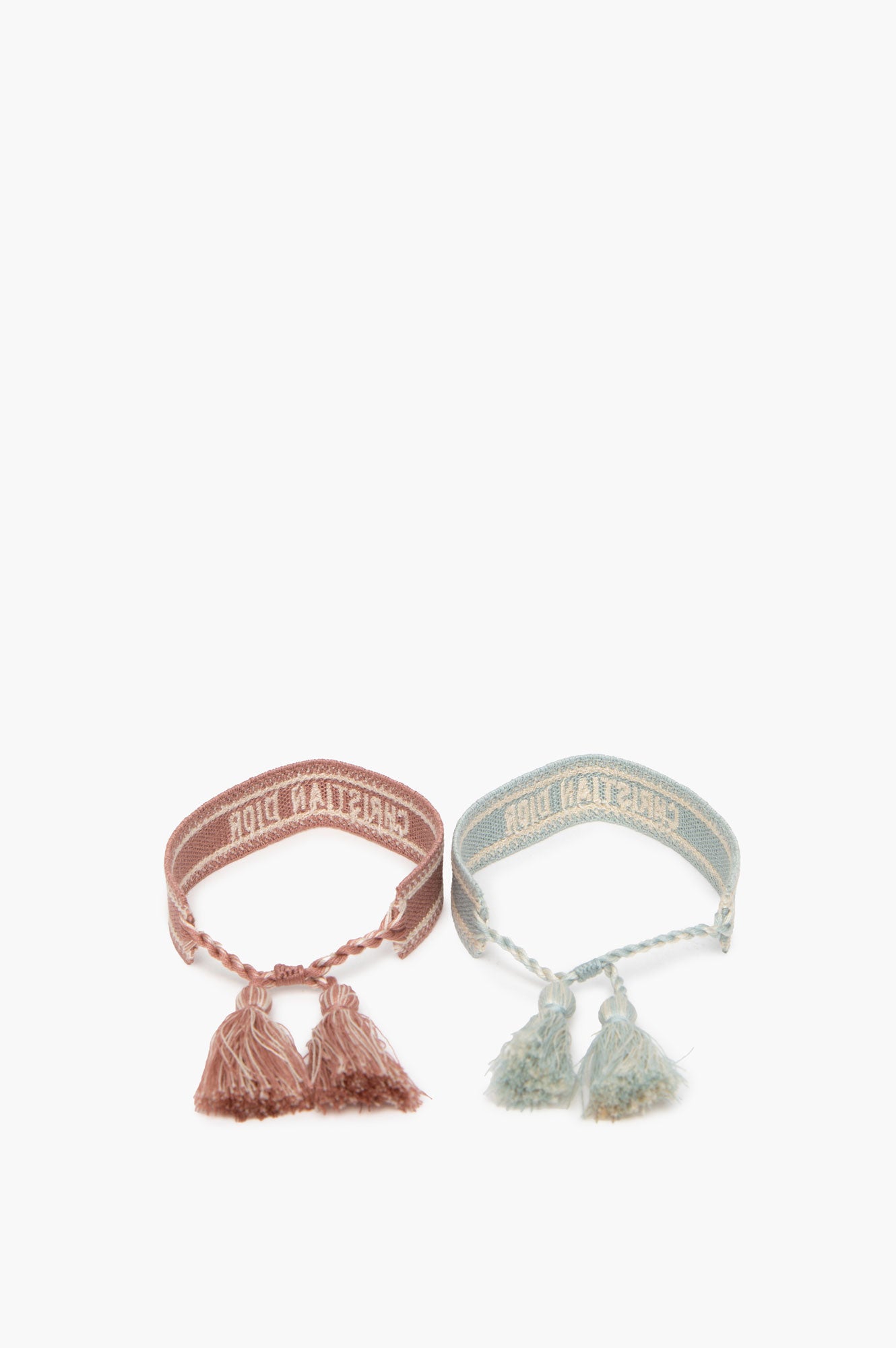 Embroidered Christian Dior Brown/Blue Fabric Bracelet Set