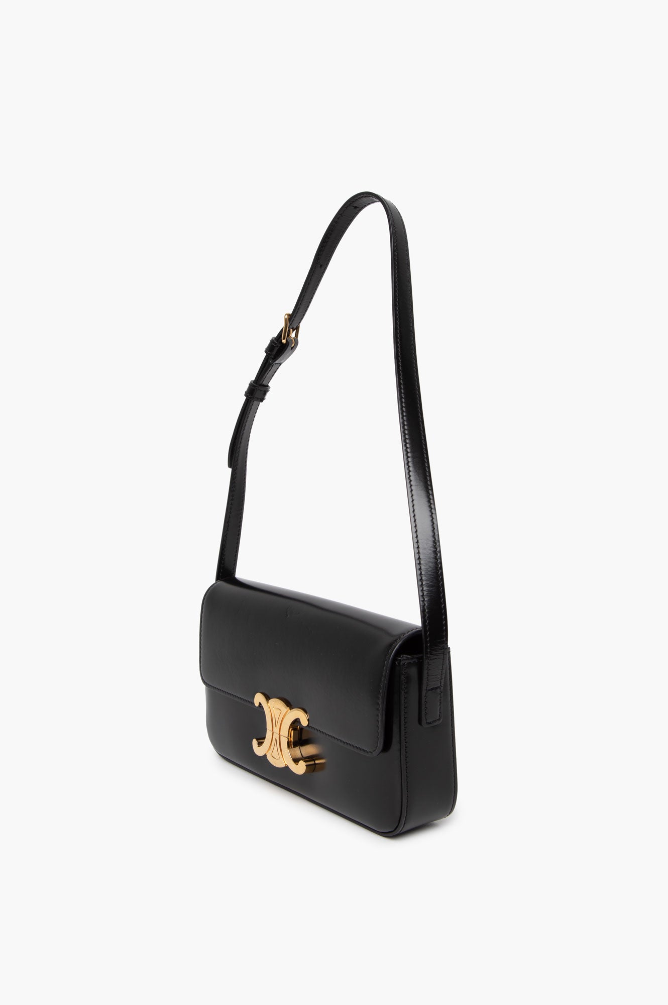 Celine Black Classique Triomphe Shiny Calfskin Shoulder Bag