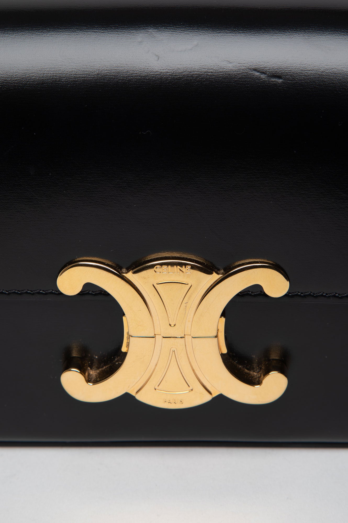 Celine Black Classique Triomphe Shiny Calfskin Shoulder Bag