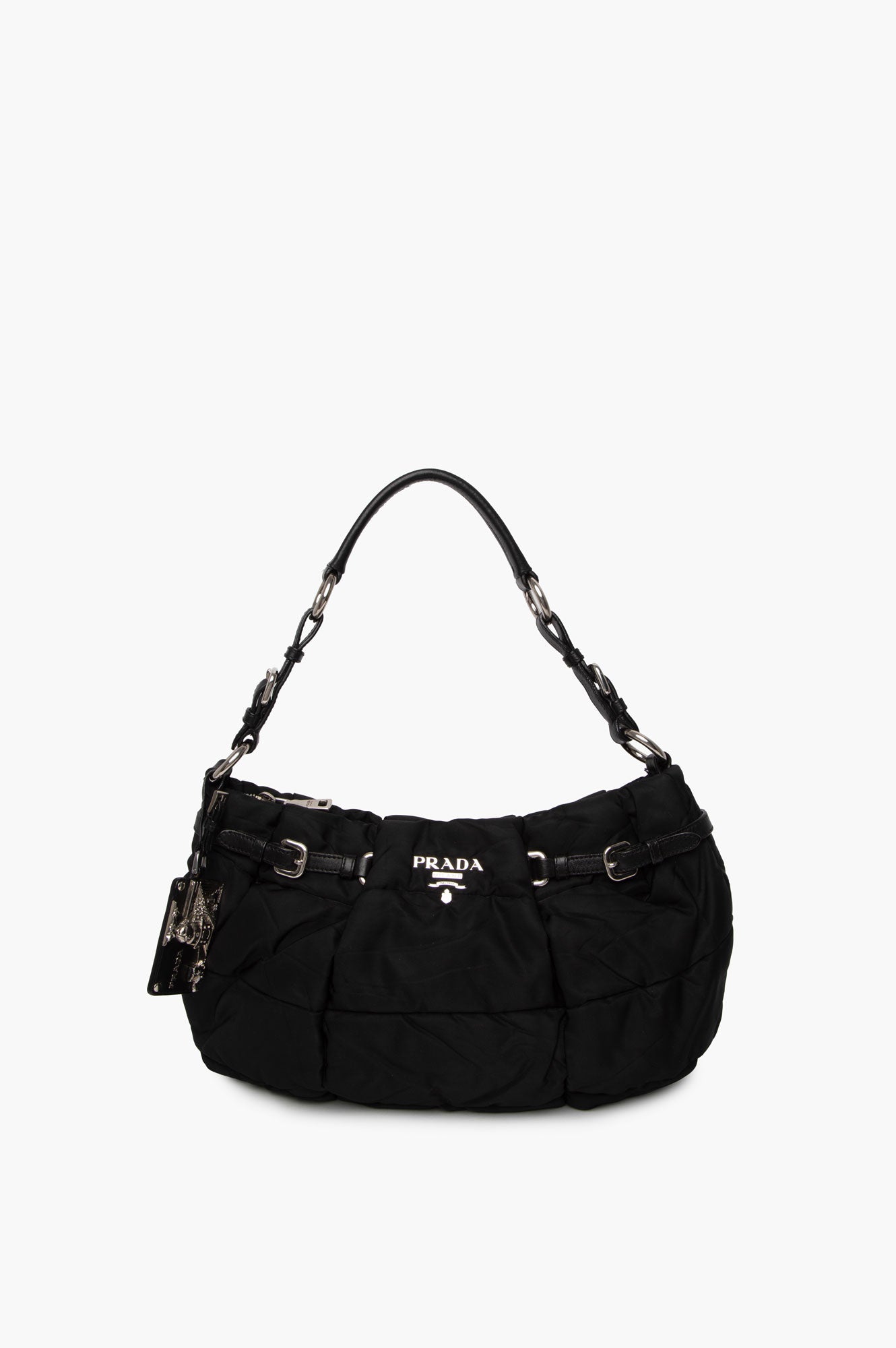 Prada Black Tessuto Nylon Gaufre Quilted Shoulder Bag