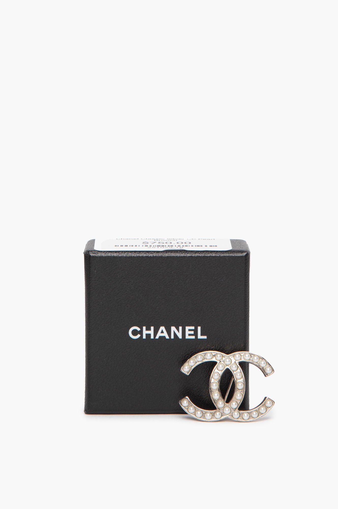 Chanel Classic Silver CC Pearl Brooch