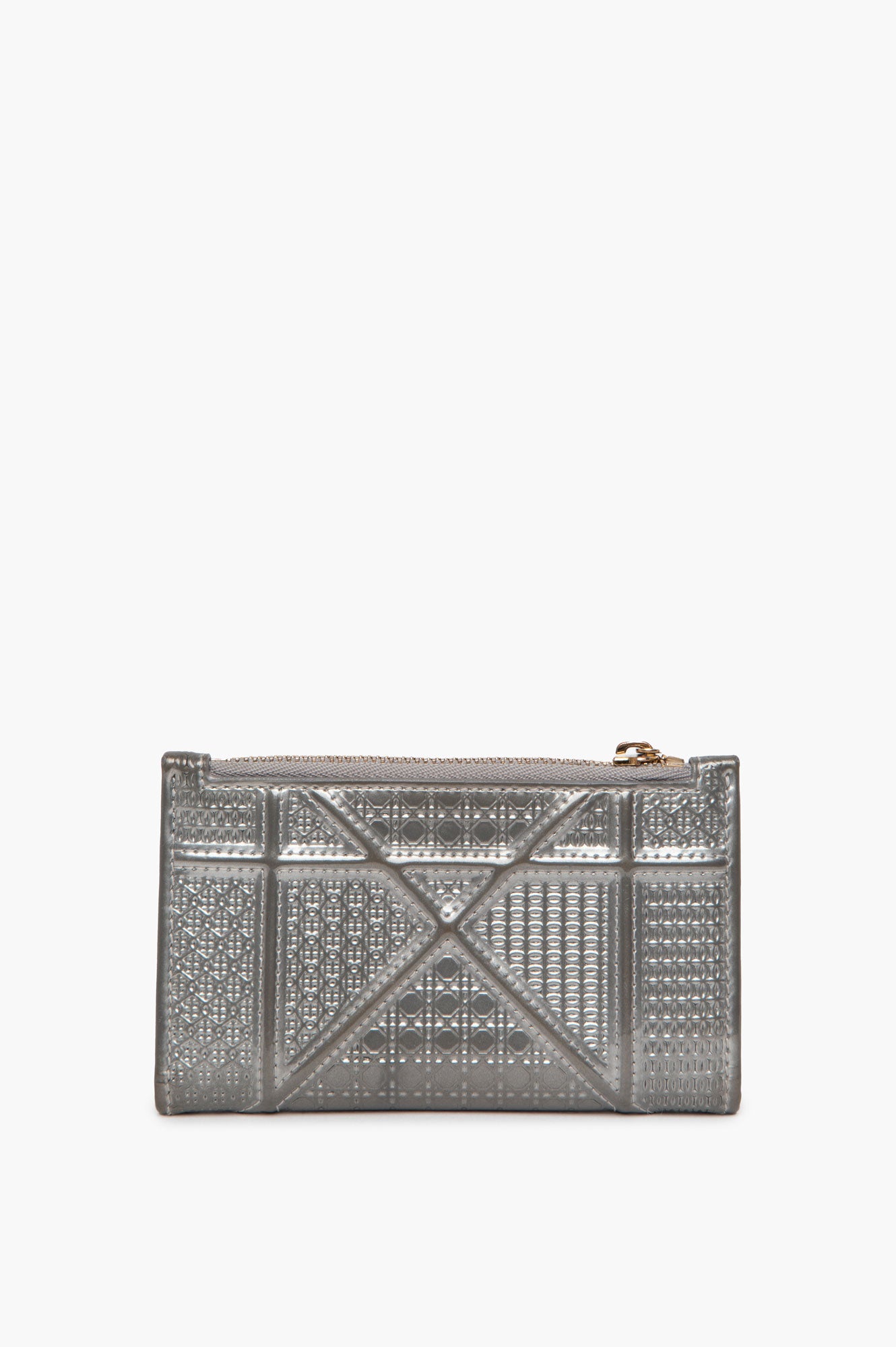 Christian Dior Silver Metallic Patent Leather Diorama Compact Wallet