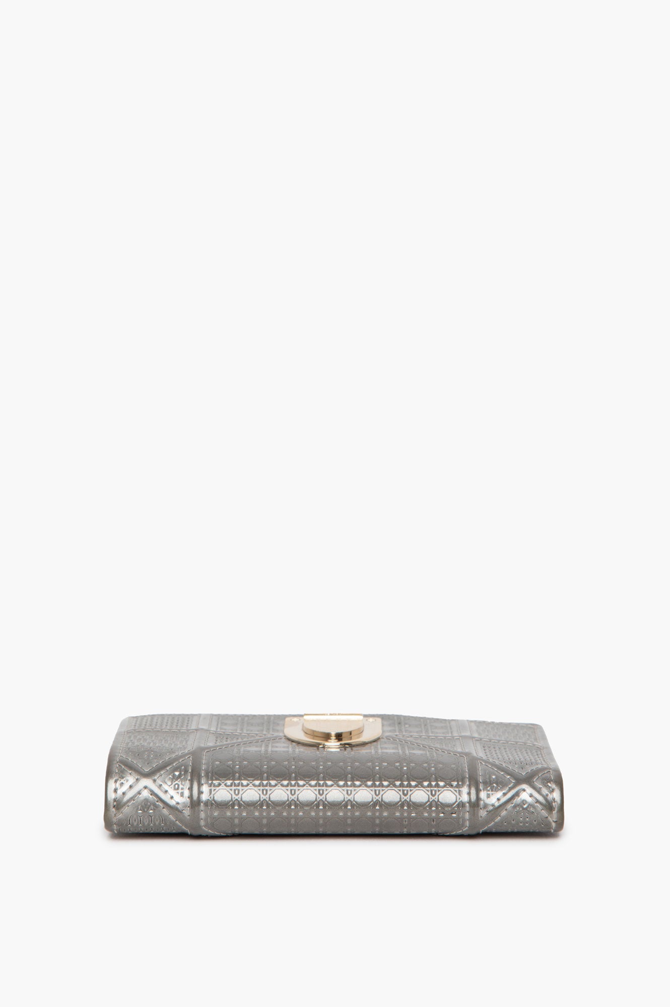 Christian Dior Silver Metallic Patent Leather Diorama Compact Wallet