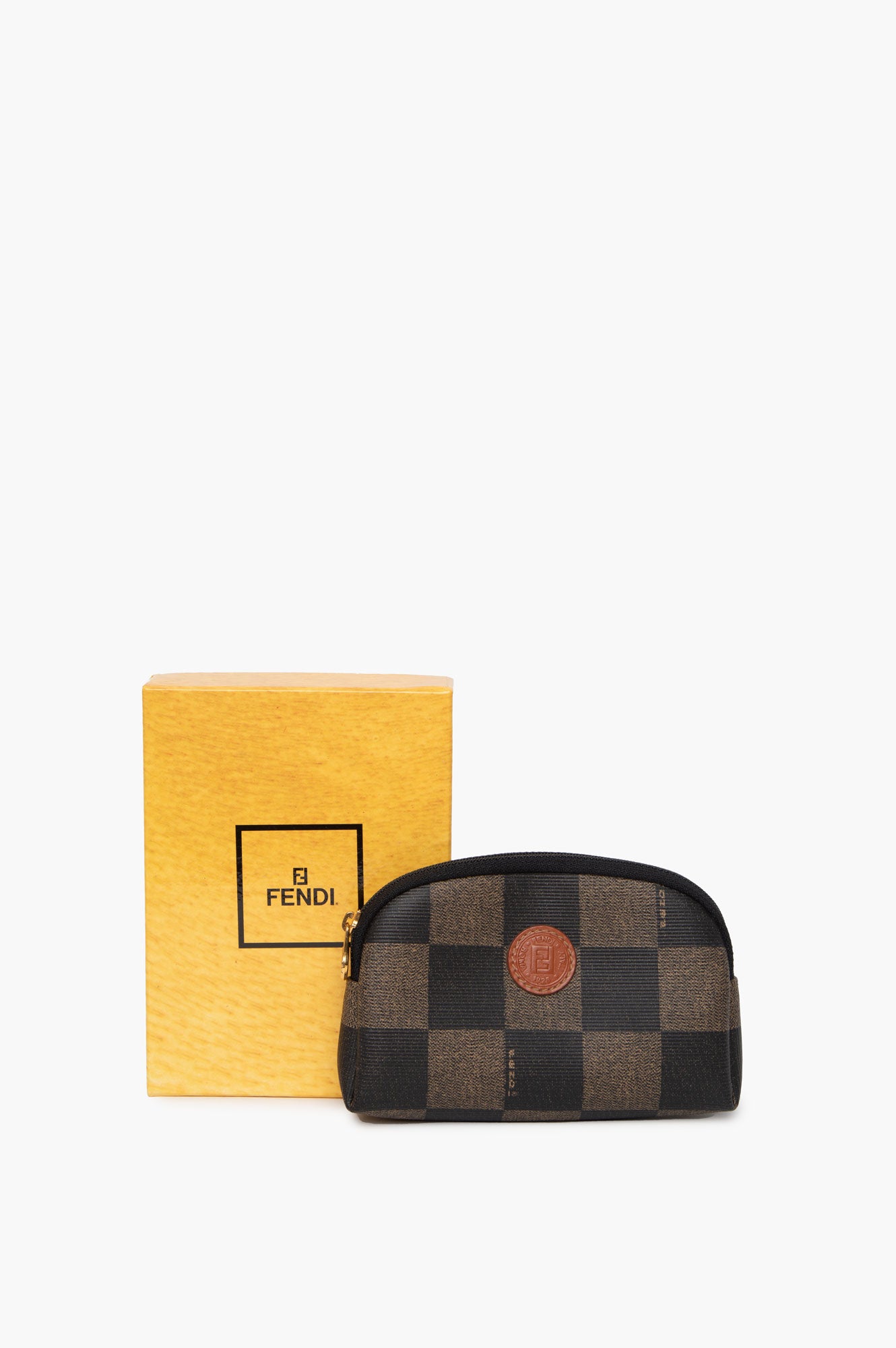 Fendi Peacan Small Pouch Cosmetic Bag Brown