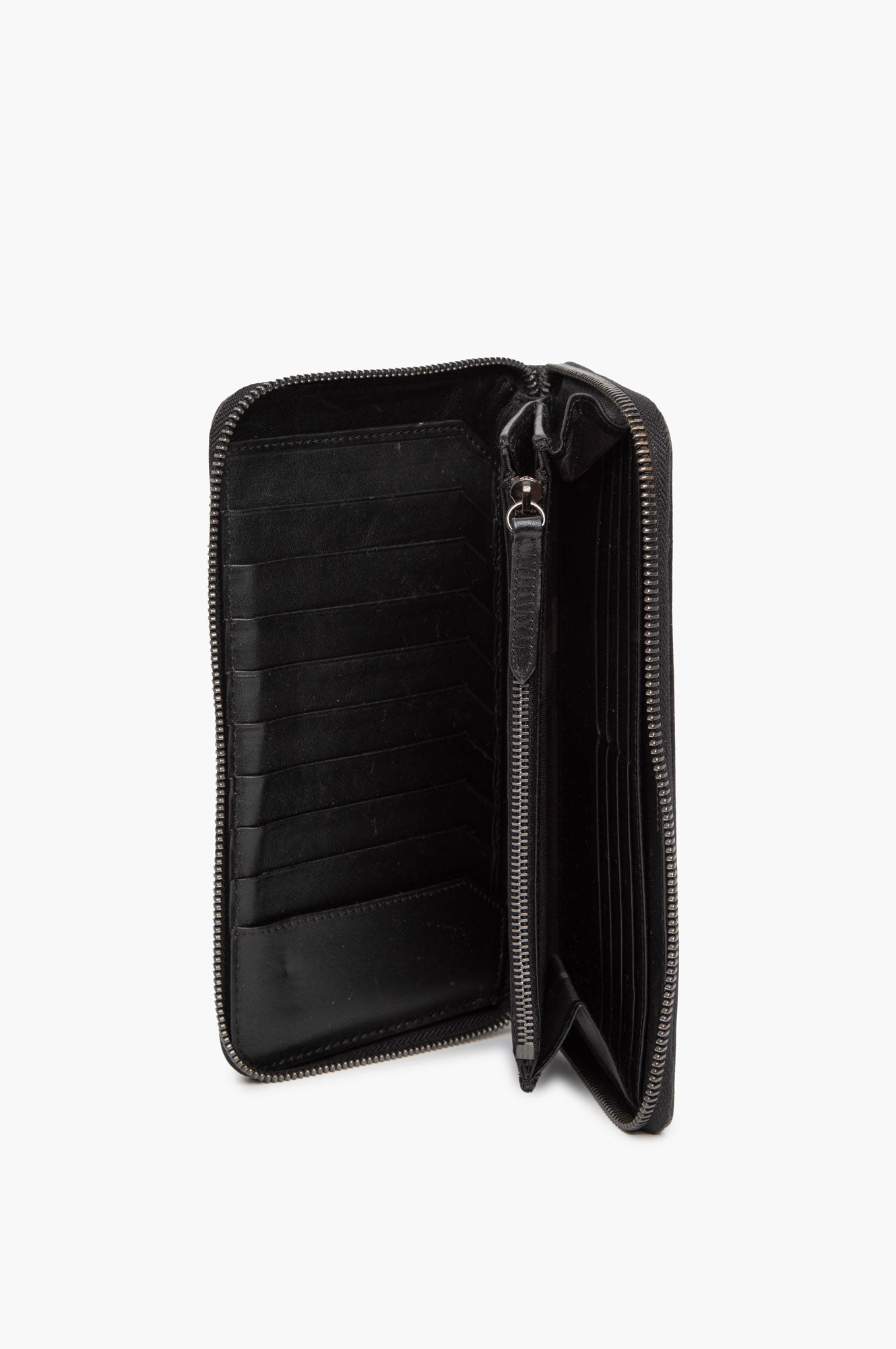 Burberry Black Leather Long Zip Wallet