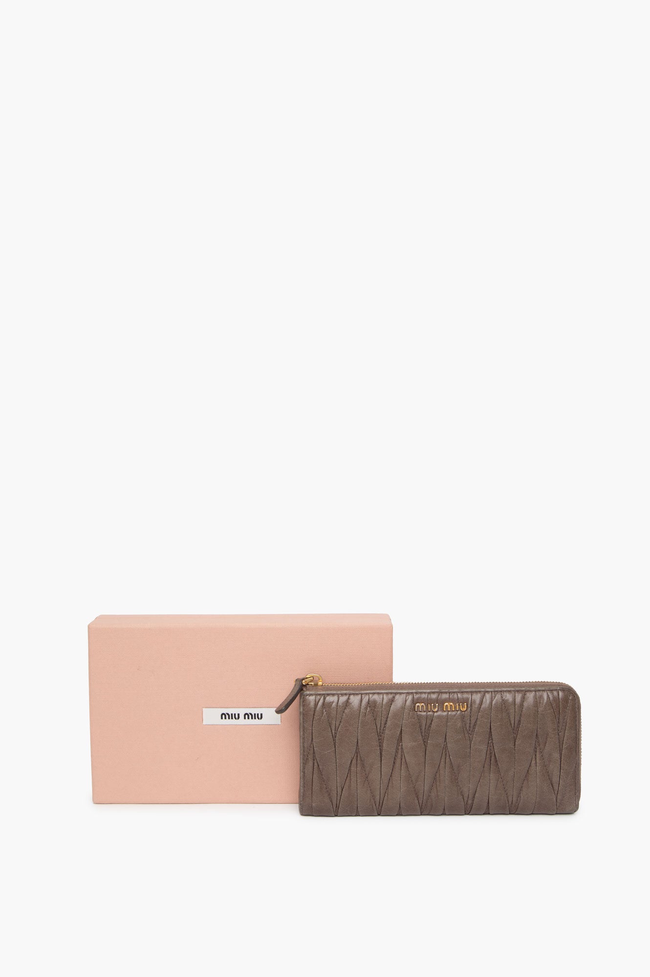 Miu Miu Matelasse Brown Leather Zip Wallet