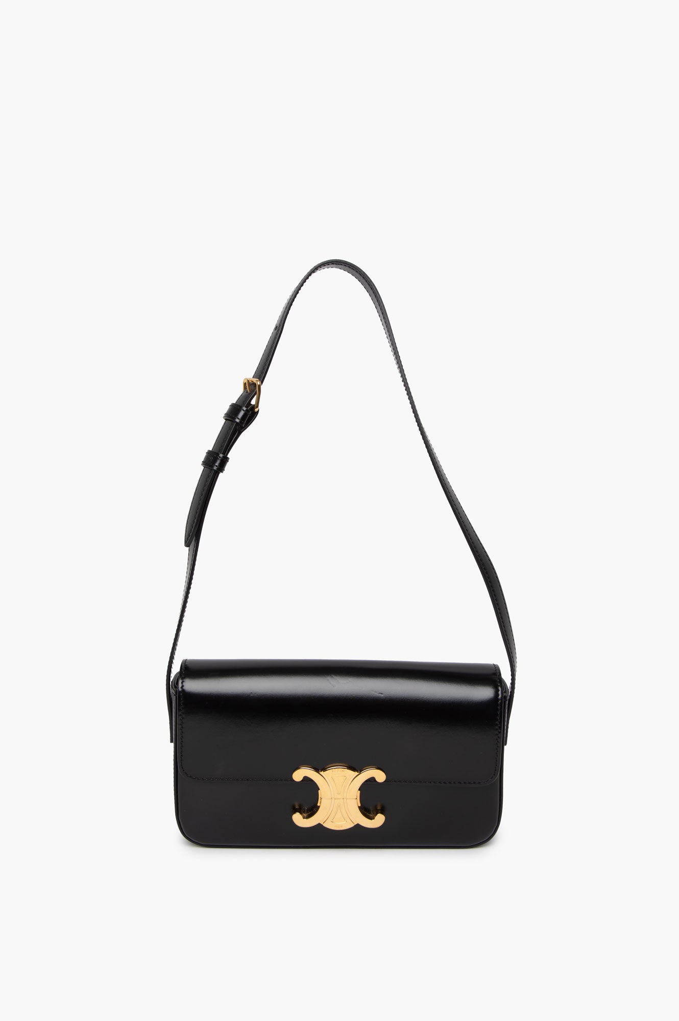 Celine Black Classique Triomphe Shiny Calfskin Shoulder Bag