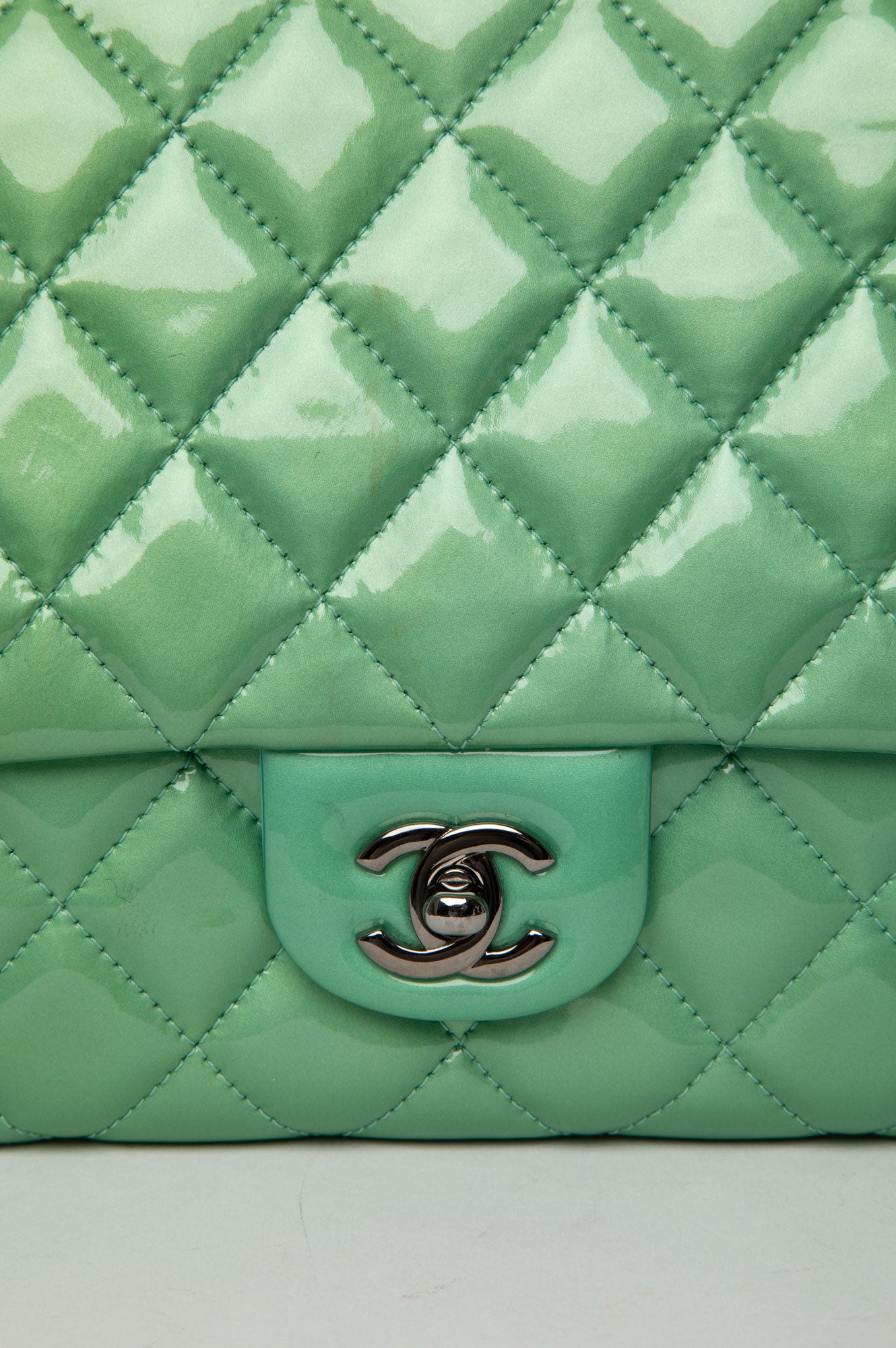 Chanel Green Patent Single Flap Bag