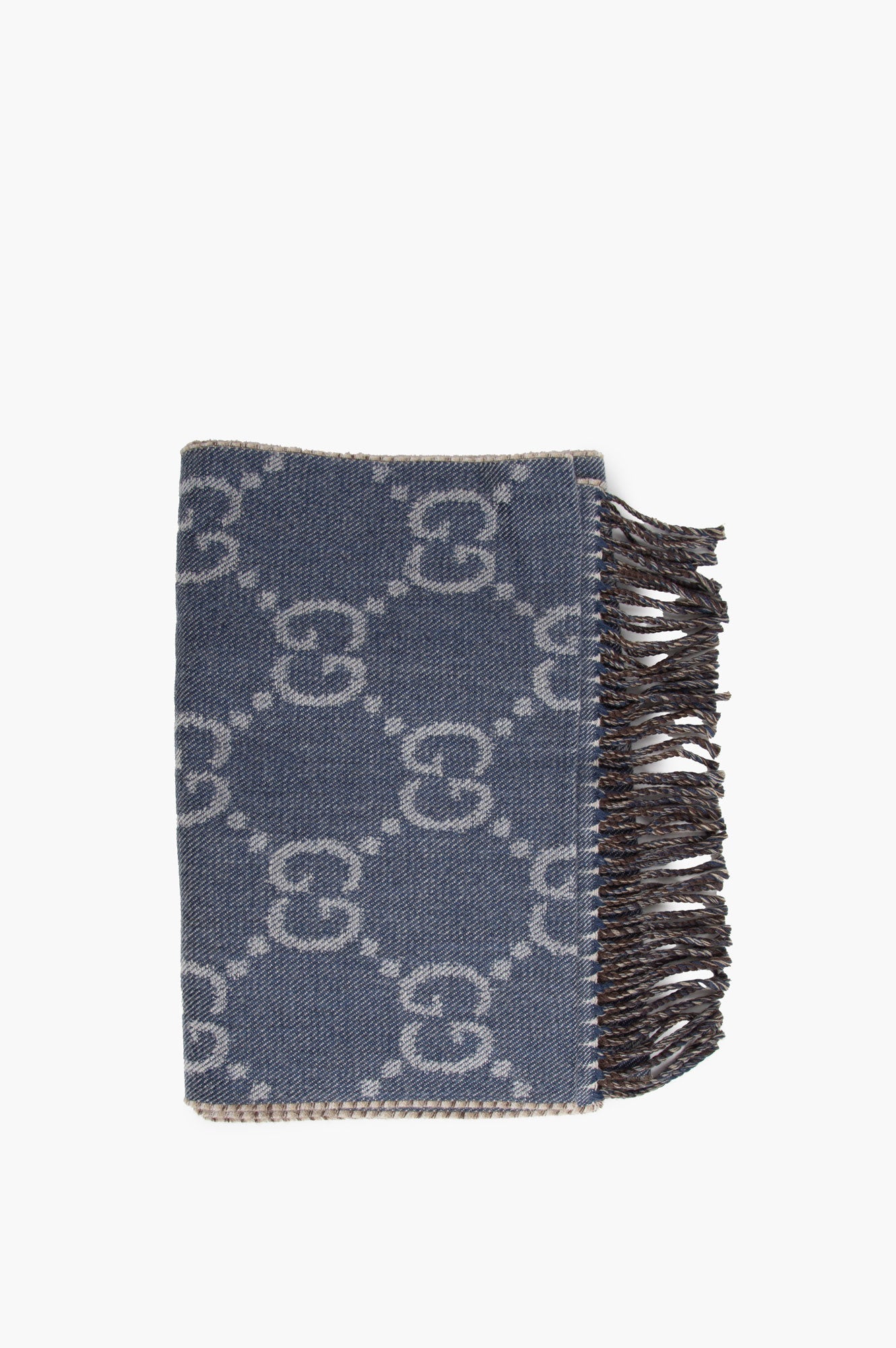 Gucci Blue and Brown GG Wool Scarf