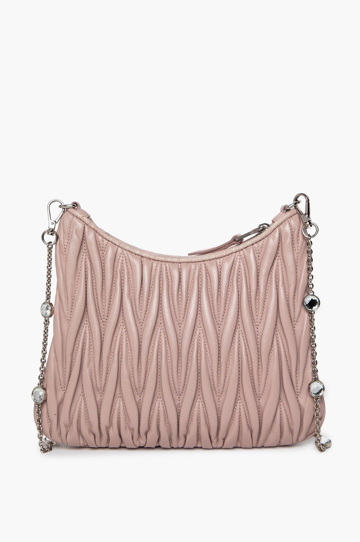 Miu Miu Powder Pink Matelassé Nappa Leather Crystal Chain Bag