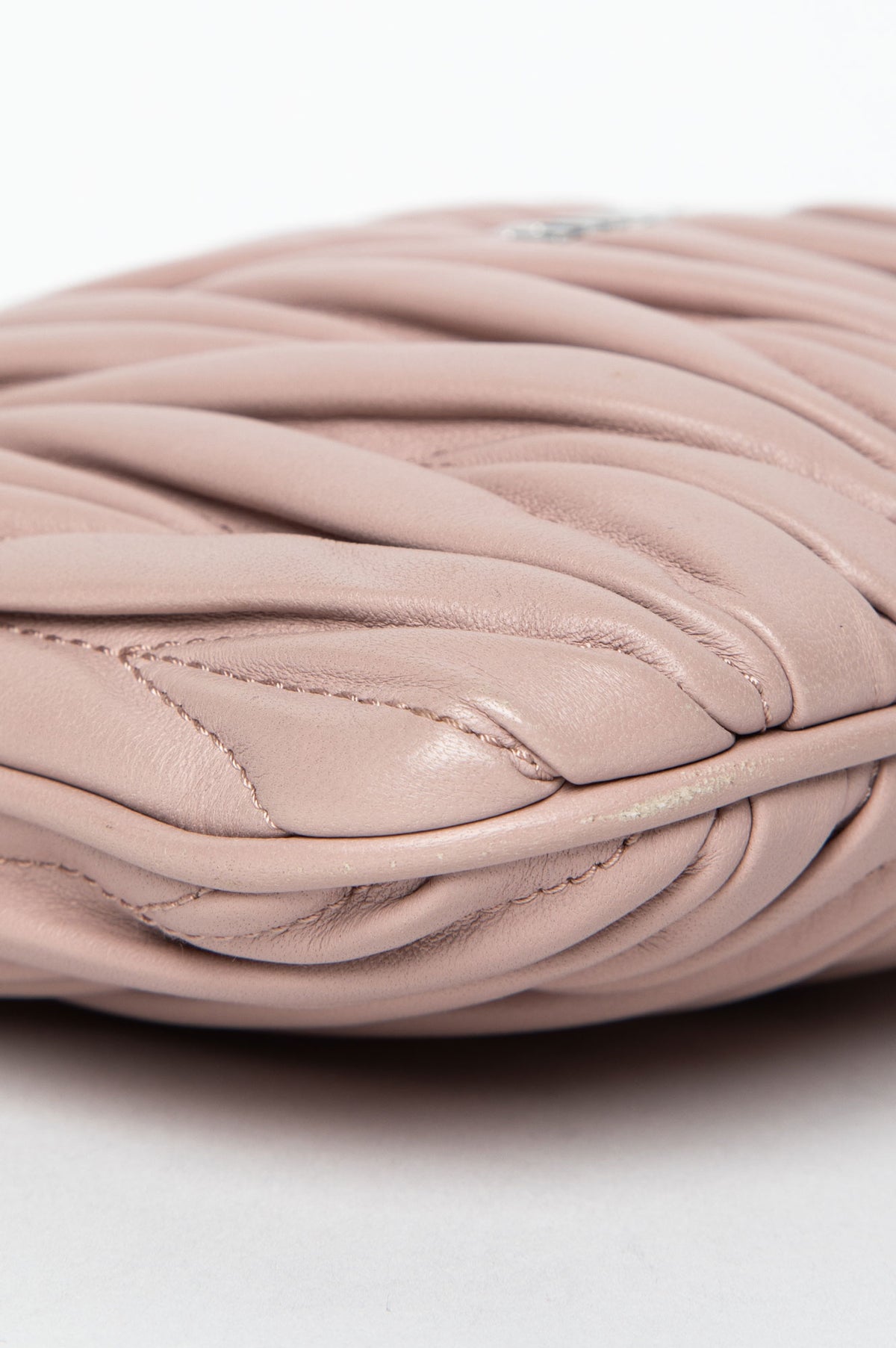 Miu Miu Powder Pink Matelassé Nappa Leather Crystal Chain Bag