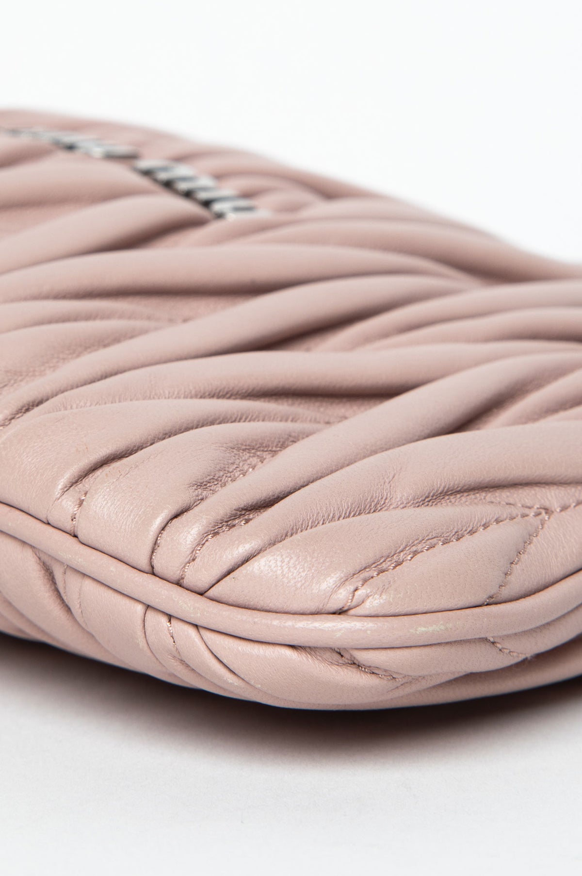 Miu Miu Powder Pink Matelassé Nappa Leather Crystal Chain Bag