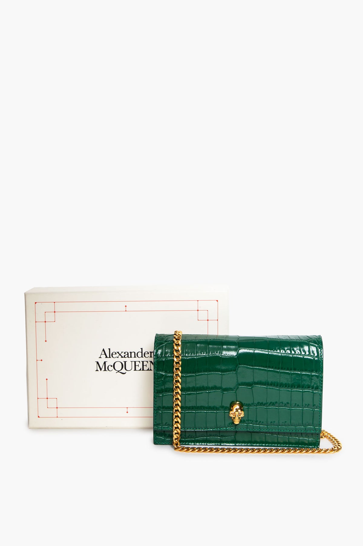 Alexander McQueen Emerald Green Croc-Embossed Skull Mini Bag