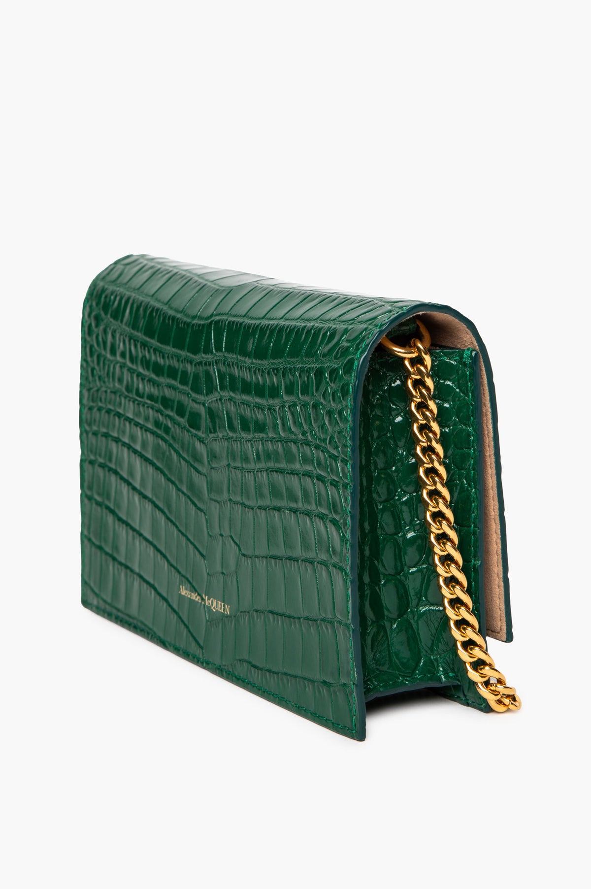 Alexander McQueen Emerald Green Croc-Embossed Skull Mini Bag