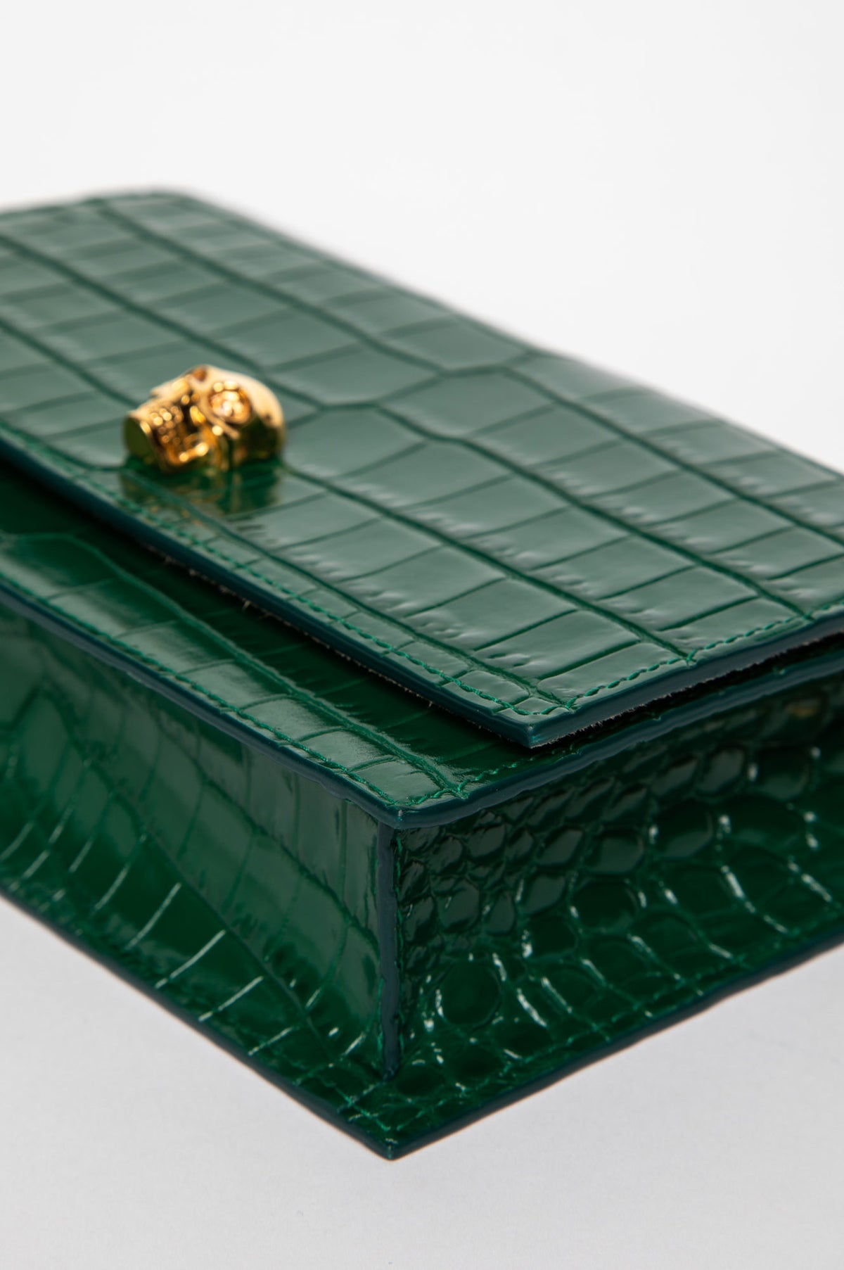 Alexander McQueen Emerald Green Croc-Embossed Skull Mini Bag