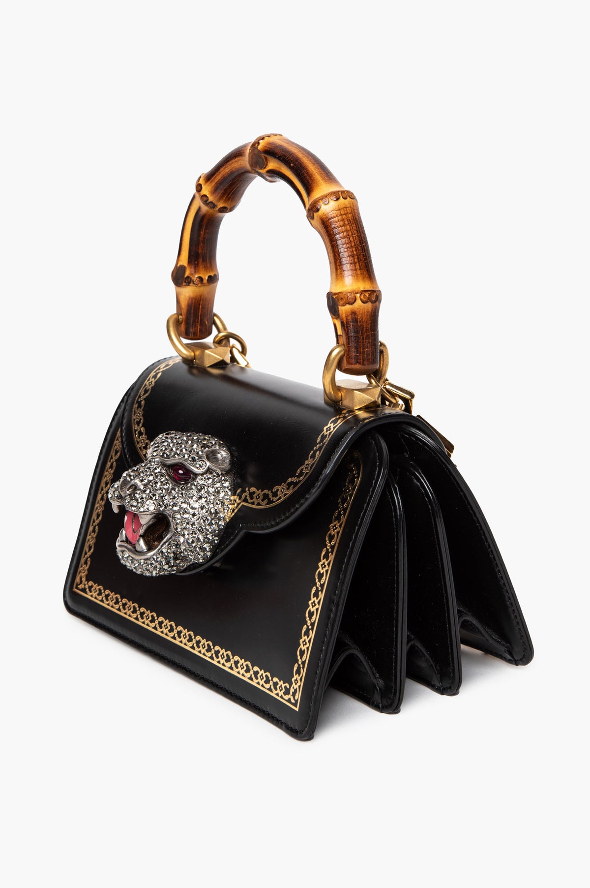 Gucci Black Calfskin Bamboo Mini Thiara Top Handle Bag