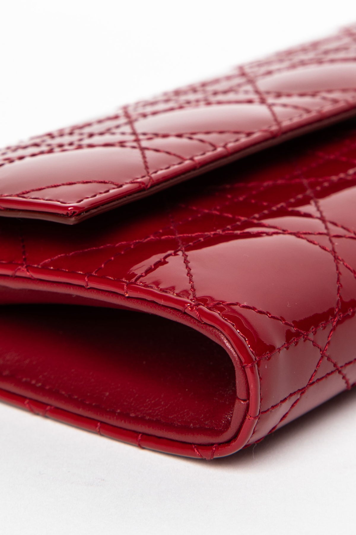Christian Dior Crimson Patent Cannage Lady Dior Wallet On Chain