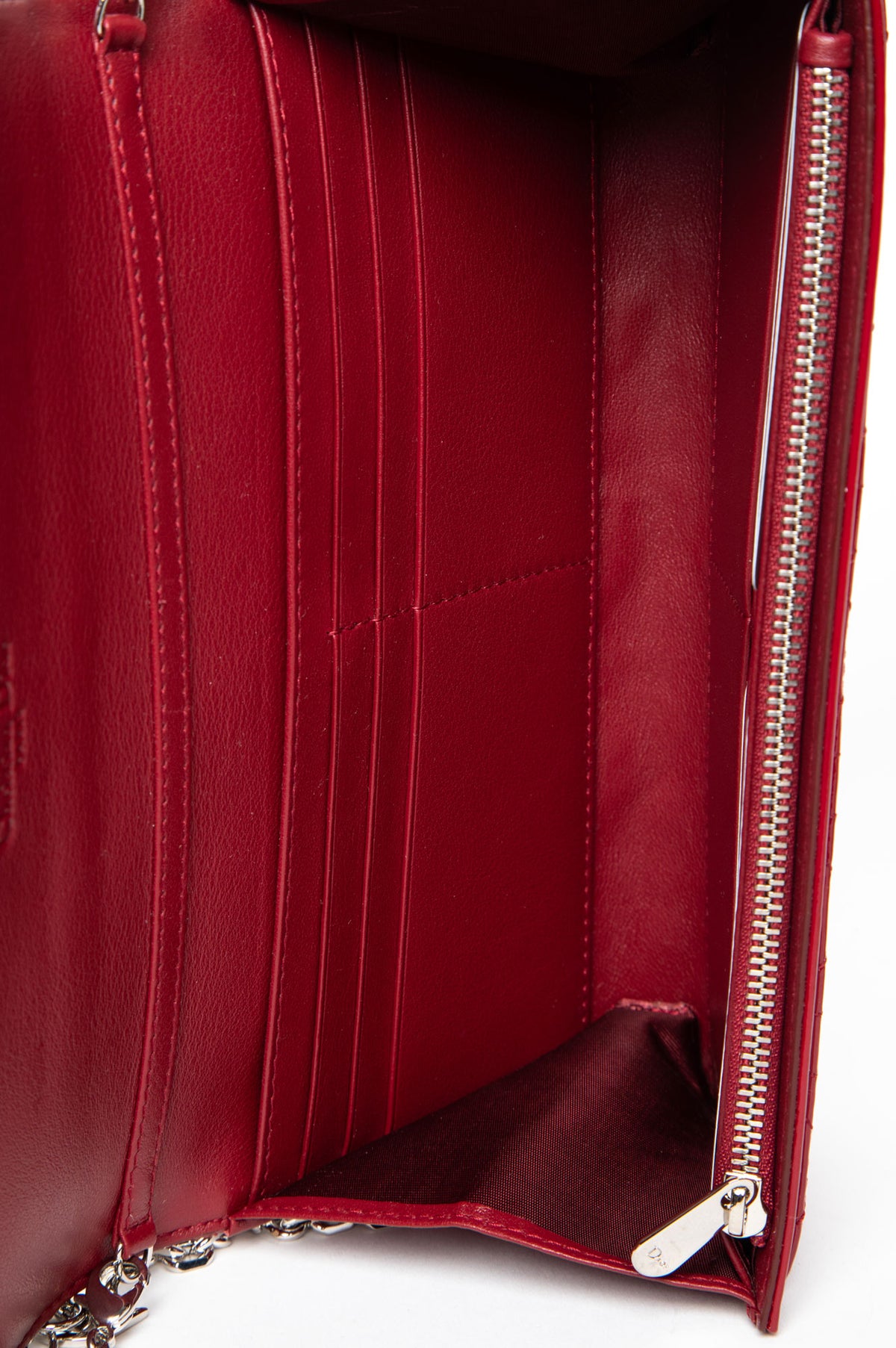 Christian Dior Crimson Patent Cannage Lady Dior Wallet On Chain