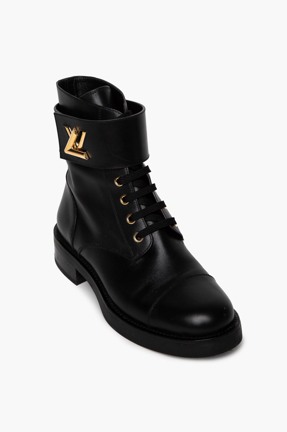 Louis Vuitton Black Calfskin Wonderland Flat Ranger Combat Boots Size 37