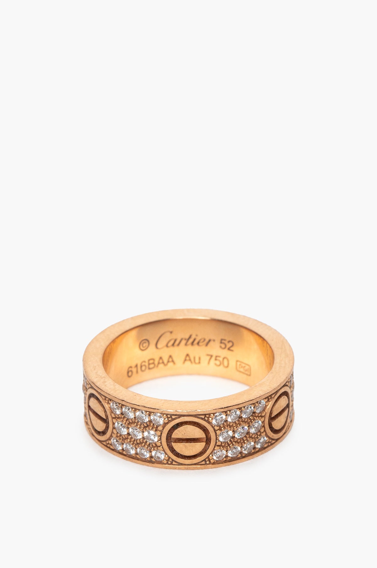 Cartier 18k Rose Gold Pavé Diamond Love Ring Classic Model Size 6.5