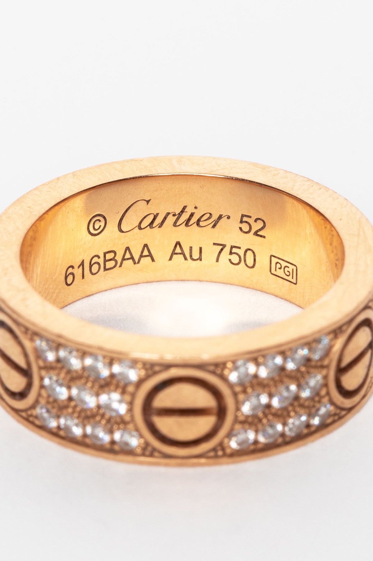 Cartier 18k Rose Gold Pavé Diamond Love Ring Classic Model Size 6.5
