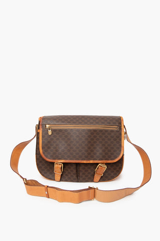 Celine Brown Monogram Macadam Crossbody Flap Bag