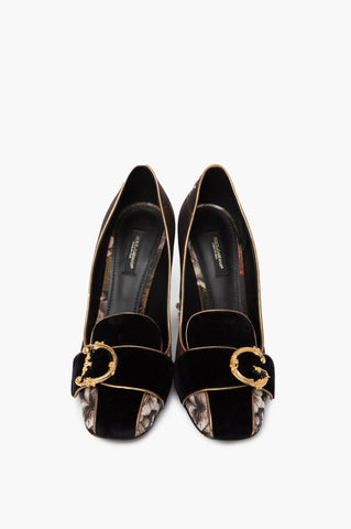 D&G Golden Baroque Black Velvet Pumps Size 40