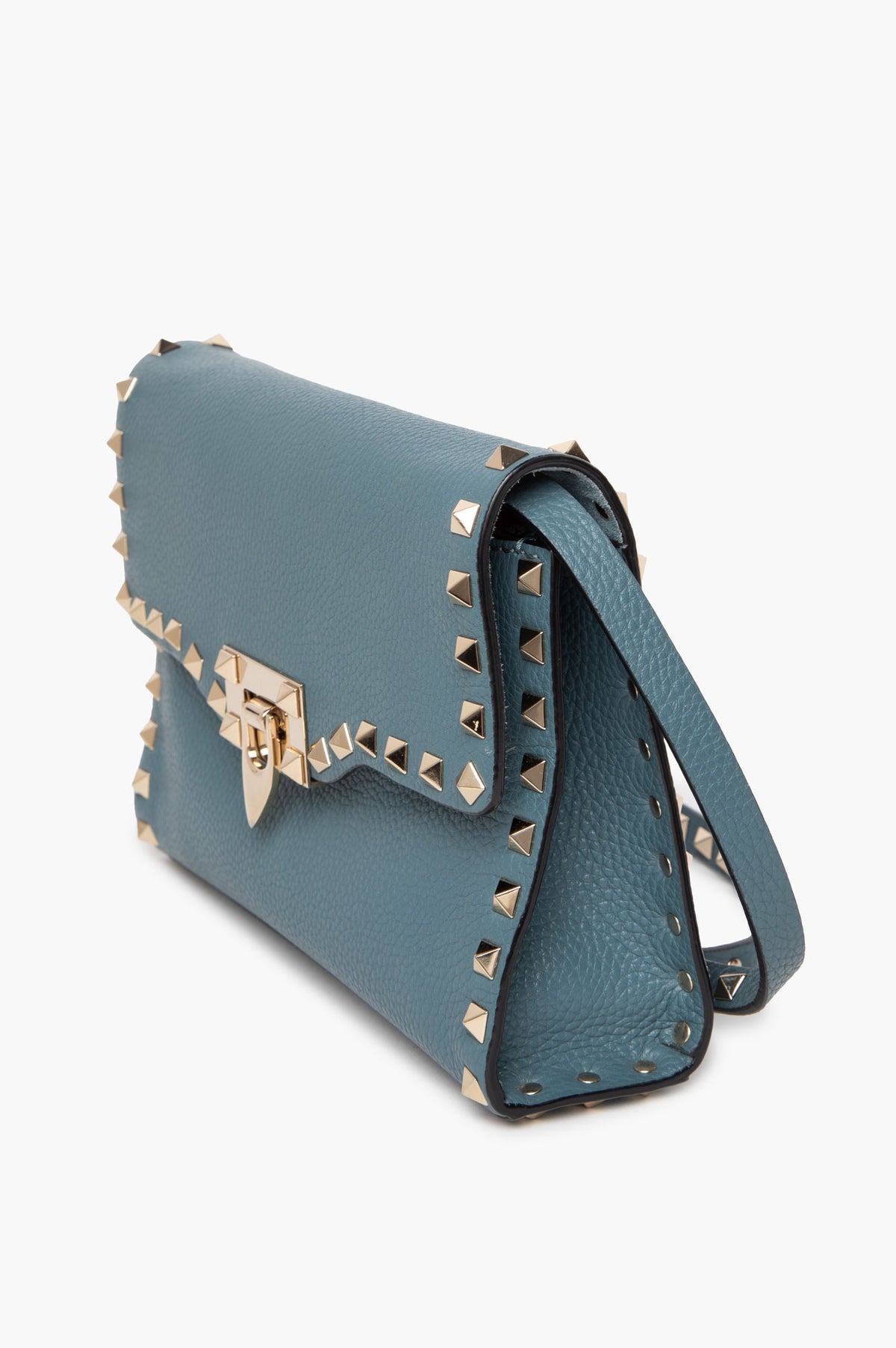 Valentino Dusty Blue Grainy Calfskin Small Rockstud Crossbody Bag