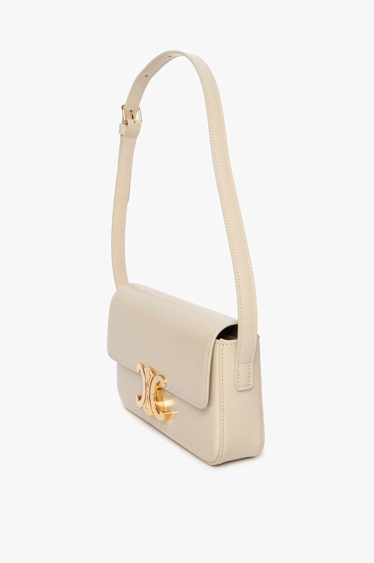 Celine Cream Shiny Calfskin Triomphe Claude 2023 Shoulder Bag