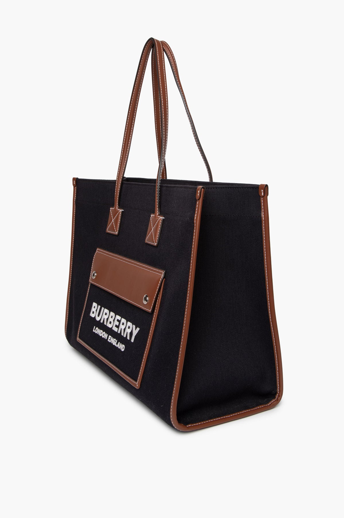 Burberry Black Canvas Brown Leather Trimmed Freya Tote