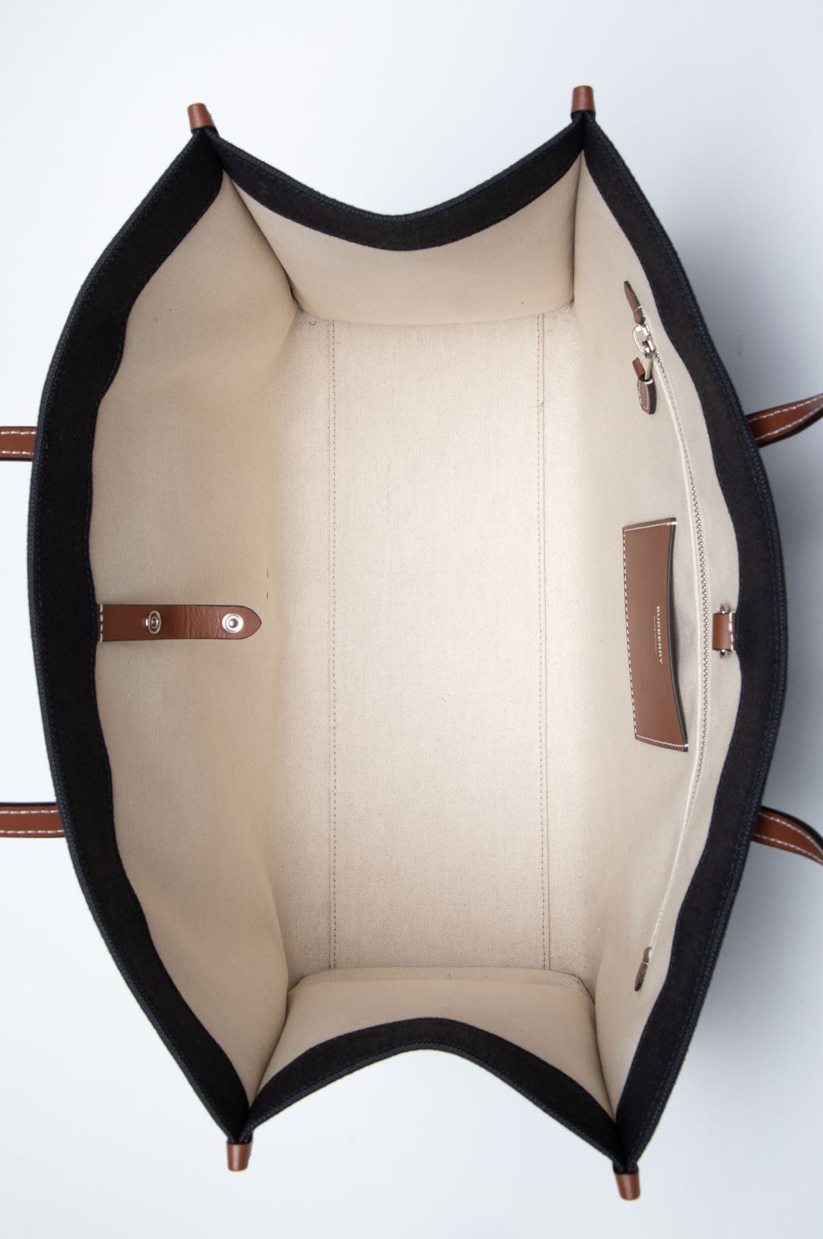 Burberry Black Canvas Brown Leather Trimmed Freya Tote