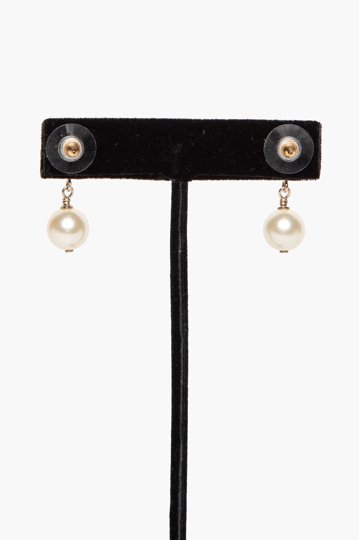 Chanel 2011 Gold Tone Crystal CC Logo Pearl Drop Earrings