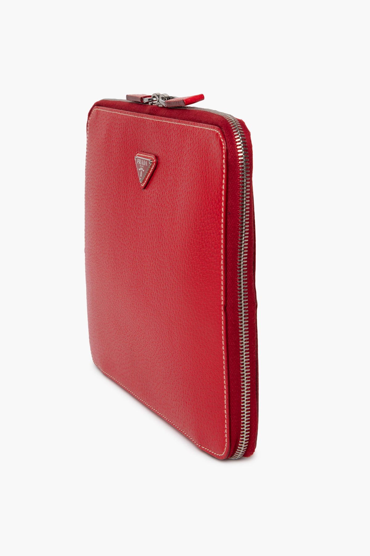 Prada Red Leather Zip-Around Tablet Case