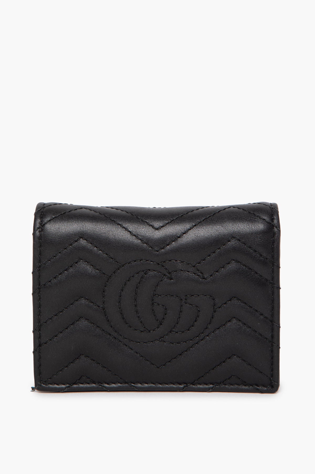 Gucci Black Quilted Calfskin GG Marmont Card Case Wallet