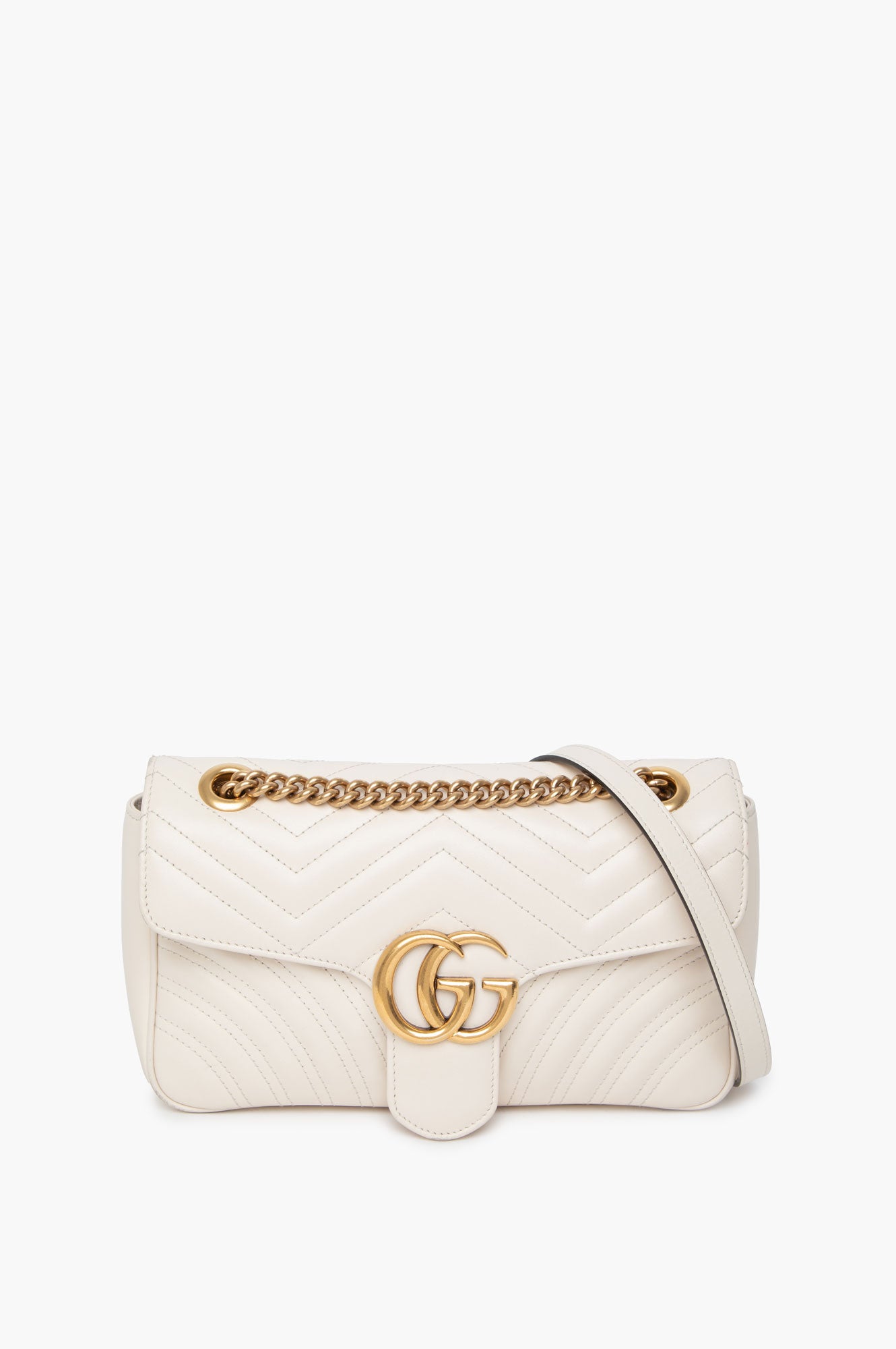 Gucci White GG Marmont Medium Shoulder Bag