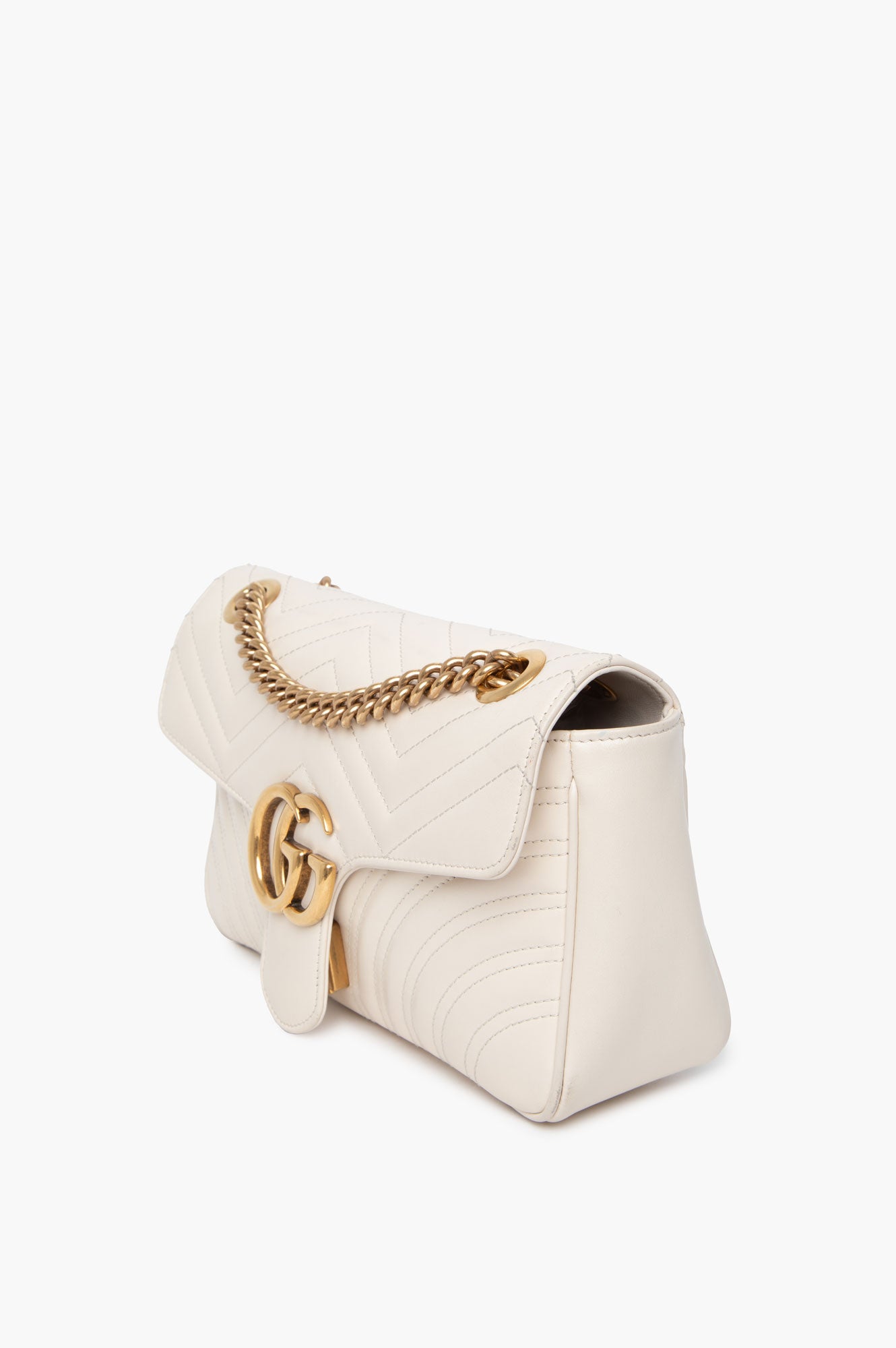 Gucci White GG Marmont Medium Shoulder Bag