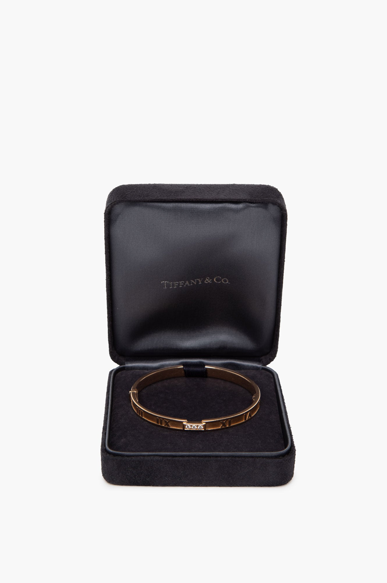 Tiffany & Co 18K Rose Gold Atlas 3 Diamonds Bangle Bracelet Size Medium