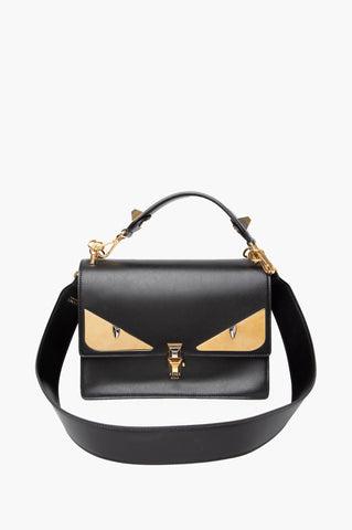 Fendi Black Leather Monster Eye Kan I Top Handle Bag