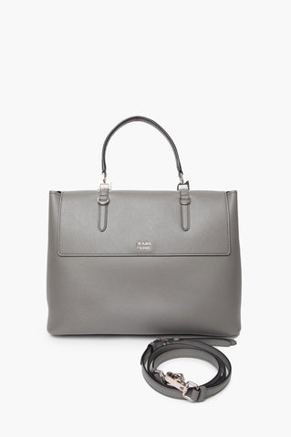 Prada Grey Saffiano Cuir Double Turn Lock Crossbody Bag