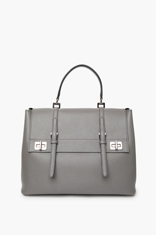 Prada Grey Saffiano Cuir Double Turn Lock Crossbody Bag