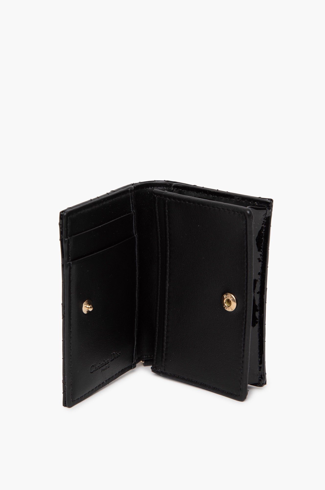 Christian Dior Black Patent Mini Lady Dior Gardenia Wallet
